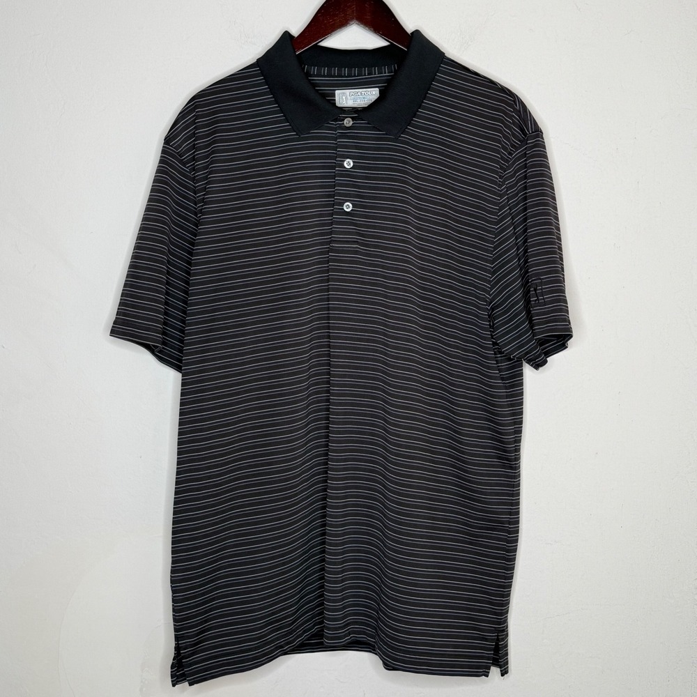 PGA Tour Polo Shirt Mens XXL Black Striped Short Sleeve Fitted Golf Gorpcore